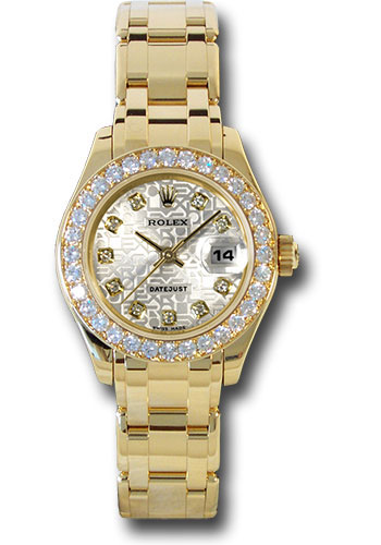 Rolex Yellow Gold Lady-Datejust Pearlmaster 29 Watch - 32 Diamond Bezel - Silver Jubilee Diamond Dial