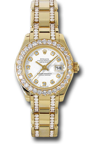 Rolex Yellow Gold Lady-Datejust Pearlmaster 29 Watch - 32 Diamond Bezel - White Diamond Dial