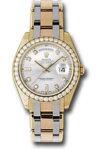 Rolex Yellow Gold Day-Date Special Edition 39 Watch - 40 Diamond Bezel - Silver Diamond Dial