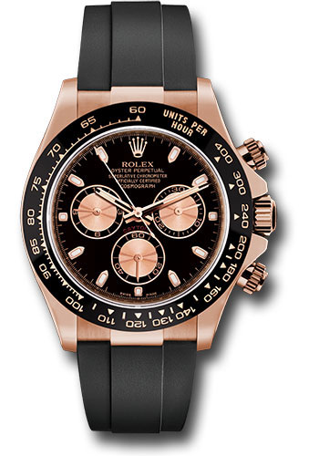 Rolex Everose Gold Cosmograph Daytona 40 Watch - Black Index Dial - Black Oysterflex Strap