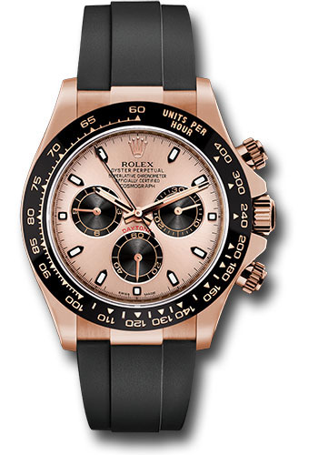 Rolex Everose Gold Cosmograph Daytona 40 Watch - Pink Index Dial - Black Oysterflex Strap