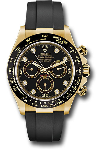 Rolex Yellow Gold Cosmograph Daytona 40 Watch - Black Diamond Dial - Black Oysterflex Strap