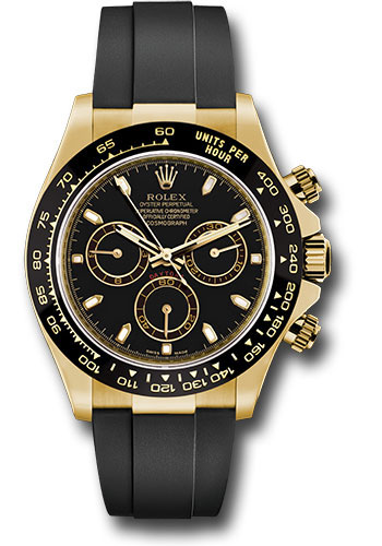 Rolex Yellow Gold Cosmograph Daytona 40 Watch - Black Index Dial - Black Oysterflex Strap