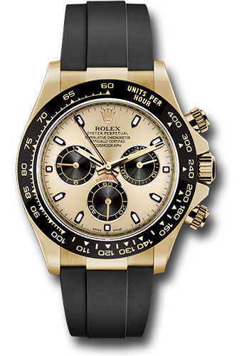 Rolex Yellow Gold Cosmograph Daytona 40 Watch - Champagne And Index Dial - Black Oysterflex Strap