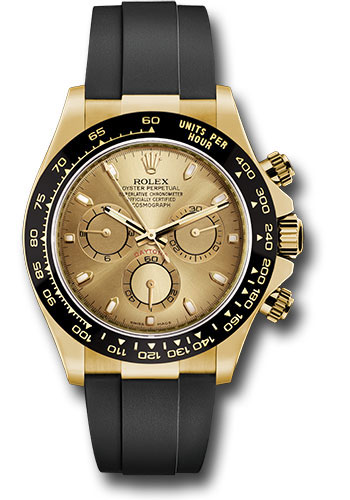 Rolex Yellow Gold Cosmograph Daytona 40 Watch - Champagne Index Dial - Black Oysterflex Strap