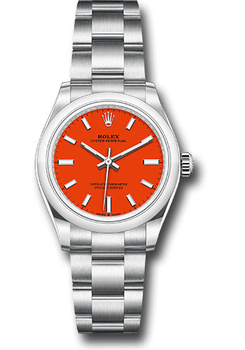 Rolex Oyster Perpetual 31 Watch - Domed Bezel - Coral Red Index Dial - Oyster Bracelet