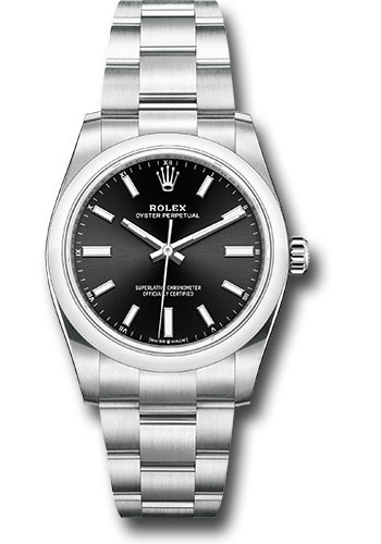 Rolex Oyster Perpetual 34 Watch - Domed Bezel - Black Index Dial - Oyster Bracelet