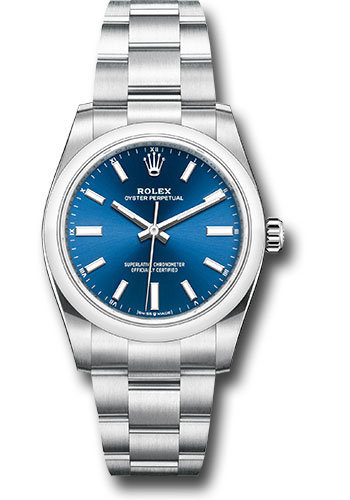 Rolex Oyster Perpetual 34 Watch - Domed Bezel - Blue Index Dial - Oyster Bracelet