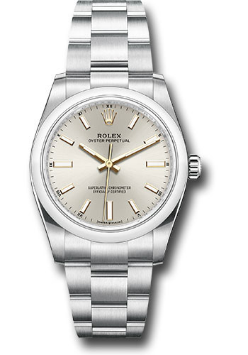 Rolex Oyster Perpetual 34 Watch - Domed Bezel - Silver Index Dial - Oyster Bracelet