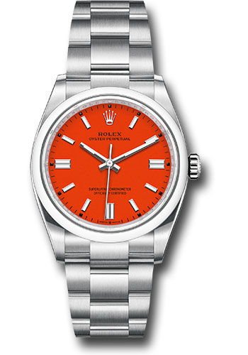 Rolex Oyster Perpetual 36 Watch - Domed Bezel - Coral Red Index Dial - Oyster Bracelet