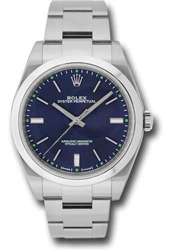 Rolex Steel Oyster Perpetual 39 Watch - Domed Bezel - Blue Index Dial