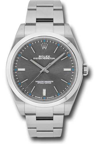 Rolex Steel Oyster Perpetual 39 Watch - Domed Bezel - Dark Rhodium Index Dial