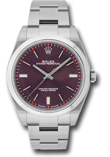 Rolex Steel Oyster Perpetual 39 Watch - Domed Bezel - Red Grape Index Dial