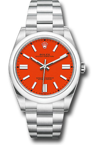Rolex Oyster Perpetual 41 Watch - Domed Bezel - Coral Red Index Dial - Oyster Bracelet