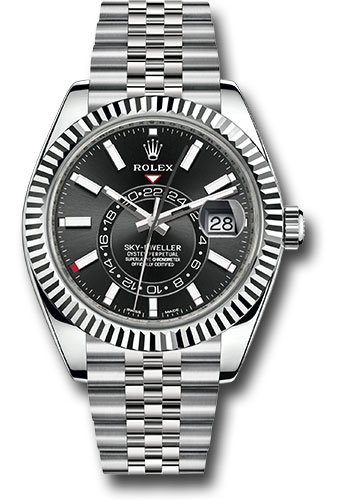 Rolex Oyster Perpetual White Rolesor Sky-Dweller Watch - Black Index Dial - Jubilee Bracelet