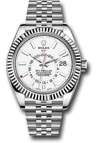 Rolex Oyster Perpetual White Rolesor Sky-Dweller Watch - White Index Dial - Jubilee Bracelet