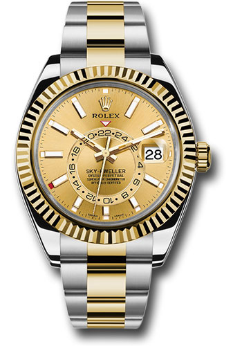 Rolex Yellow Rolesor Sky-Dweller Watch - Champagne Index Dial - Oyster Bracelet