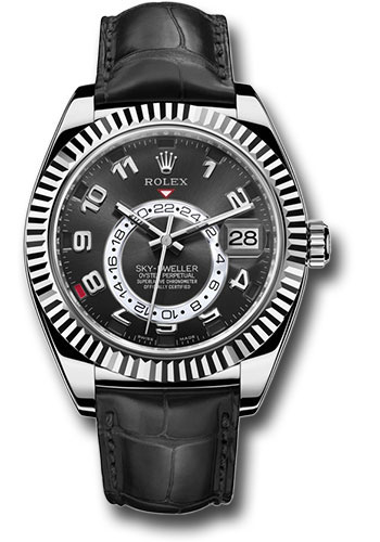 Rolex White Gold Sky-Dweller Watch - Black Arabic Dial - Black Leather Strap