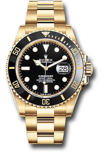 Rolex Yellow Gold Submariner Date Watch - Black Bezel - Black Dial