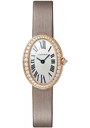 Cartier Baignoire Watch - Mini Pink Gold Diamond Case - Fabric Strap