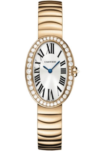 Cartier Baignoire Watch - Small Pink Gold Diamond Case - Gold Bracelet