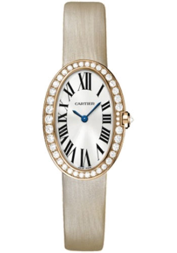 Cartier Baignoire Watch - Small Pink Gold Diamond Case - Fabric Strap