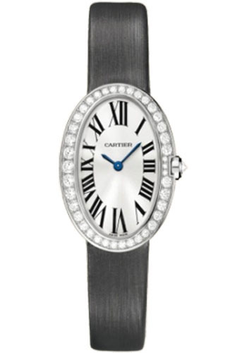 Cartier Baignoire Watch - Small White Gold Diamond Case - Fabric Strap