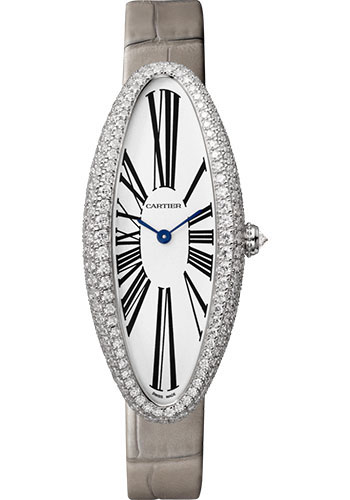 Cartier Baignoire Allongée Watch - 47 mm White Gold Diamond Case - Light Gray Strap