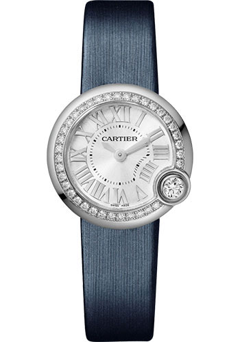 Cartier Ballon Blanc de Cartier Watch - 26 mm Steel Diamond Case - Silver Dial - Calfskin Strap