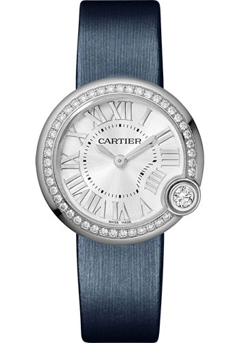 Cartier Ballon Blanc de Cartier Watch - 30 mm Steel Diamond Case - Silver Dial - Calfskin Strap