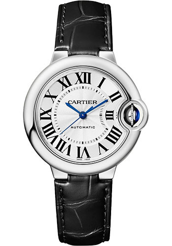 Cartier Ballon Bleu de Cartier Watch - 33 mm Steel Case - Silvered Opaline Dial - Black Alligator Strap
