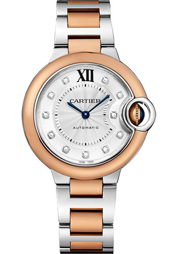 Cartier Ballon Bleu de Cartier Watch - 33 mm Steel Case - Pink Gold Bezel - Diamond Dial