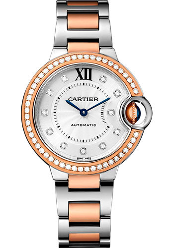 Cartier Ballon Bleu De Cartier Watch - 33 mm Pink Gold Case - Diamond Dial - Steel Bracelet