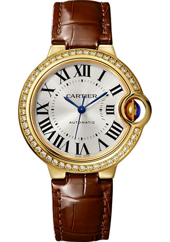Cartier Ballon Bleu de Cartier Watch - 33 mm Yellow Gold Diamond Case - Brown Strap
