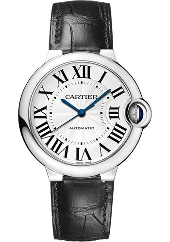 Cartier Ballon Bleu de Cartier Watch - 36 mm Steel Case - Silver Opaline Dial - Black Leather Strap