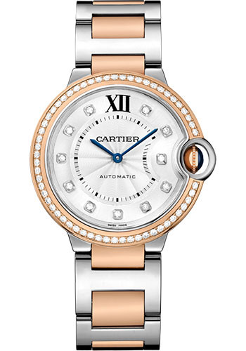Cartier Ballon Bleu de Cartier Watch - 36 mm Steel Case - Pink Gold Diamond Bezel - Diamond Dial