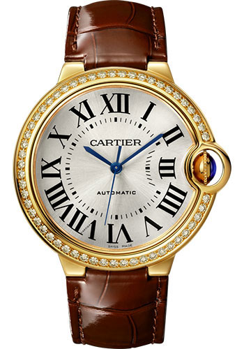 Cartier Ballon Bleu de Cartier Watch - 36 mm Yellow Gold Case - Diamond Bezel - Brown Strap