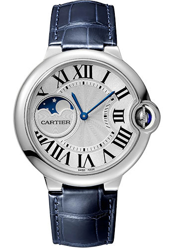 Cartier Ballon Bleu de Cartier Watch - 37 mm Steel Case - Silvered Dial - Blue Alligator Strap
