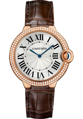 Cartier Ballon Bleu De Cartier Watch - 40 mm Pink Gold Diamond Case - Diamond Bezel - Diamond Dial - Brown Alligator Strap