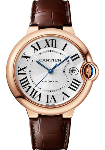 Cartier Ballon Bleu de Cartier Watch - 40 mm Pink Gold Case - Silvered Dial - Interchangeable Brown Leather Strap