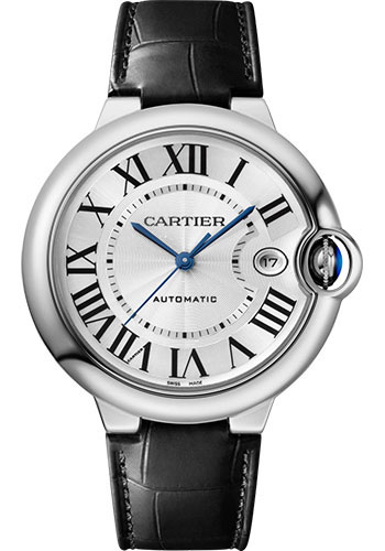 Cartier Ballon Bleu de Cartier Watch - 40 mm Steel Case - Silvered Dial - Interchangeable Black Leather Strap