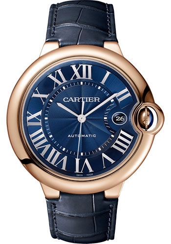 Cartier Ballon Bleu de Cartier Watch - 42 mm Pink Gold Case - Blue Dial - Navy Blue Leather Strap