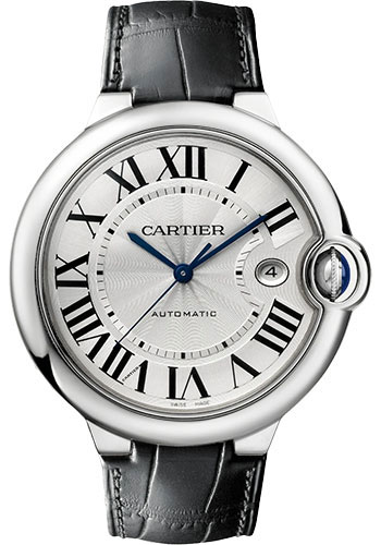 Cartier Ballon Bleu de Cartier Watch - 42 mm Steel Case - Silvered Opaline Dial - Black Alligator Strap