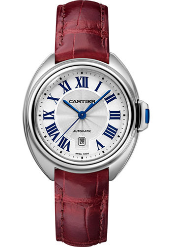 Cartier Cle de Cartier Watch - 31 mm Steel Case - Silvered Dial - Bordeaux Alligator Strap