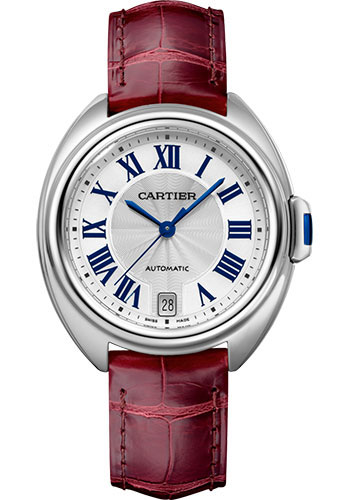 Cartier Cle de Cartier Watch - 35 mm Steel Case - Silvered Dial - Bordeaux Alligator Strap