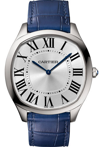 Cartier Drive de Cartier Extra-Flat Watch - 38 mm Steel Case - Silvered Dial - Blue Alligator Strap