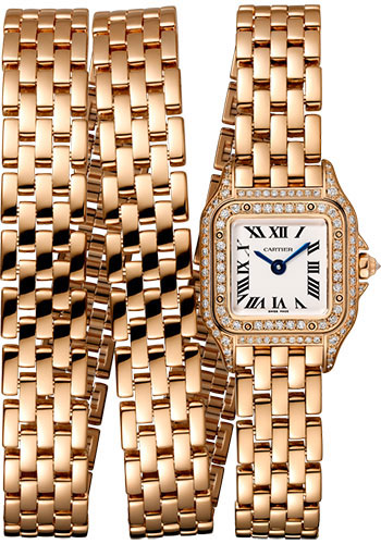 Cartier Panthère de Cartier Triple Loop Watch - 20 mm Pink Gold Case - Diamond Bezel - Pink Gold Triple Loop Bracelet