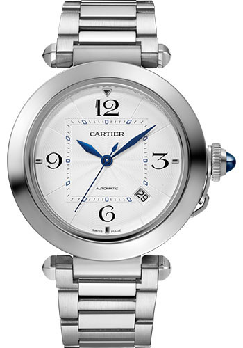 Cartier Pasha de Cartier Watch - 41 mm Steel Case - Silver Dial - Bracelet - Second Dark Gray Alligator Strap