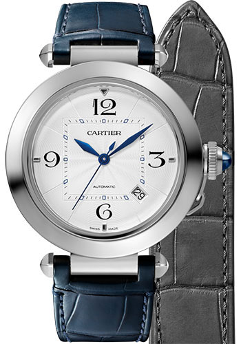 Cartier Pasha de Cartier Watch - 41 mm Steel Case - Silver Dial - Dark Gray And Navy Alligator Straps