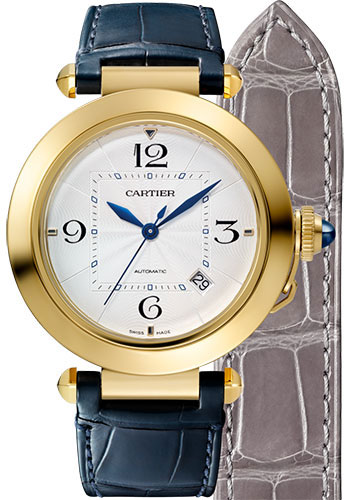 Cartier Pasha de Cartier Watch - 41 mm Yellow Gold Case - Silver Dial - Dark Gray And Navy Alligator Straps